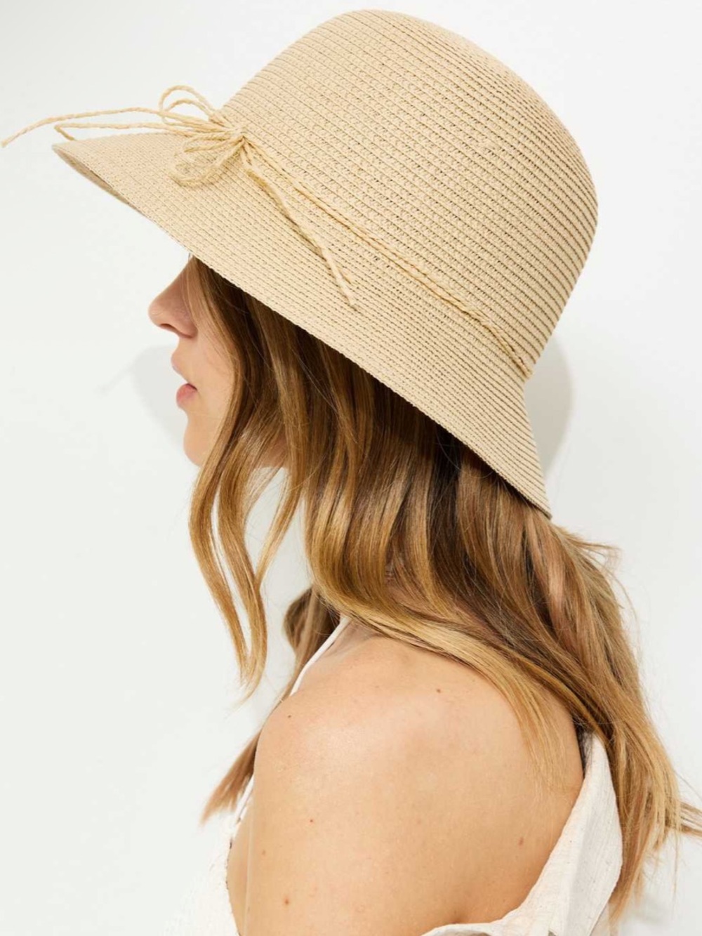 Nine West Natural Straw Bucket Hat with Bow Trim - Picture 3 of 6